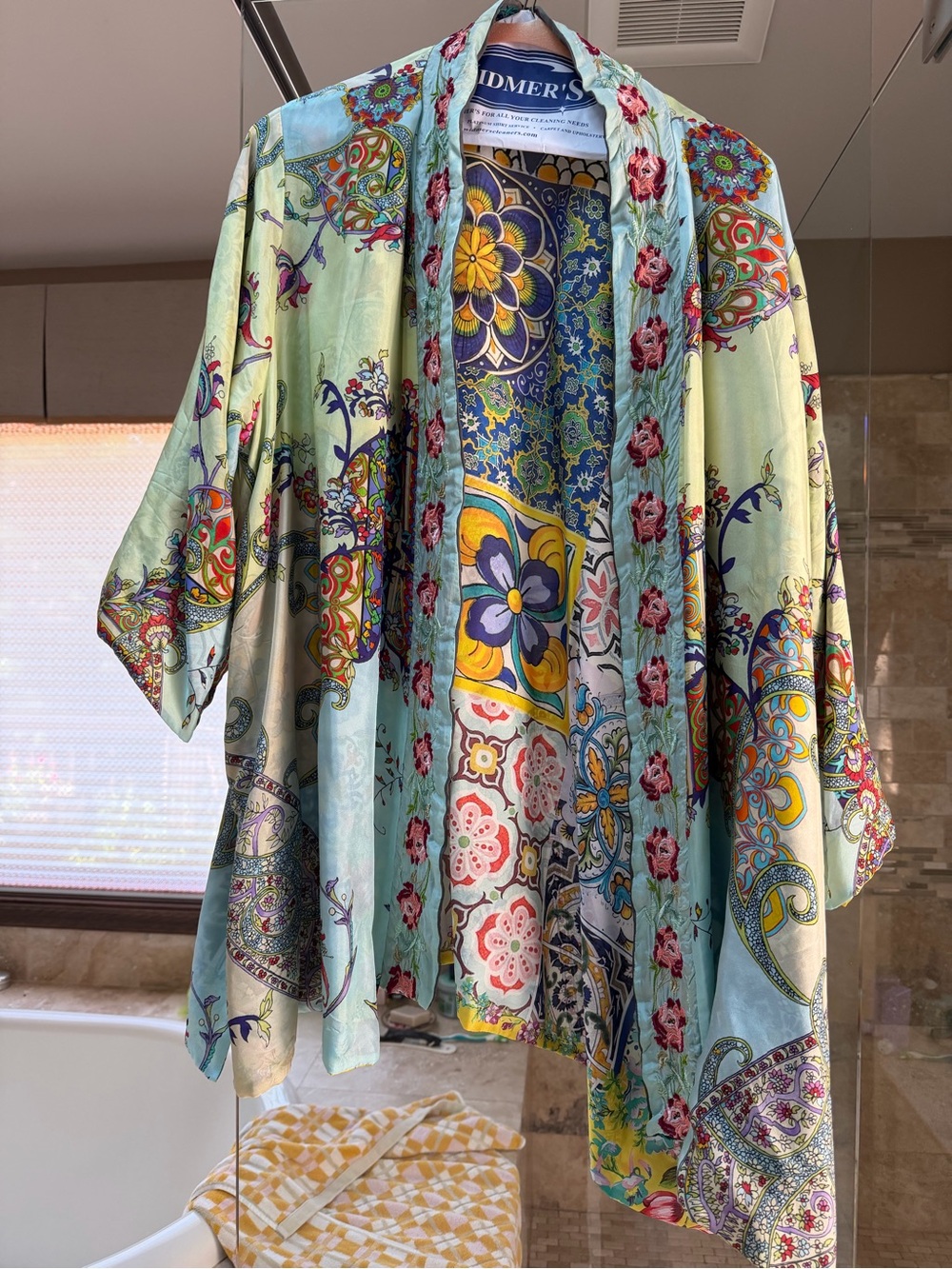 Elegant Johnny Was Silk Reversible Floral Kimono Jacket by - Light Mint Multi